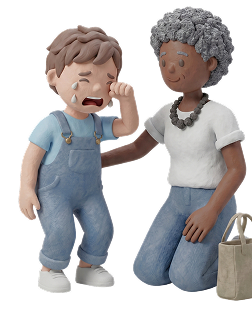 Clay grandparent and child waiting